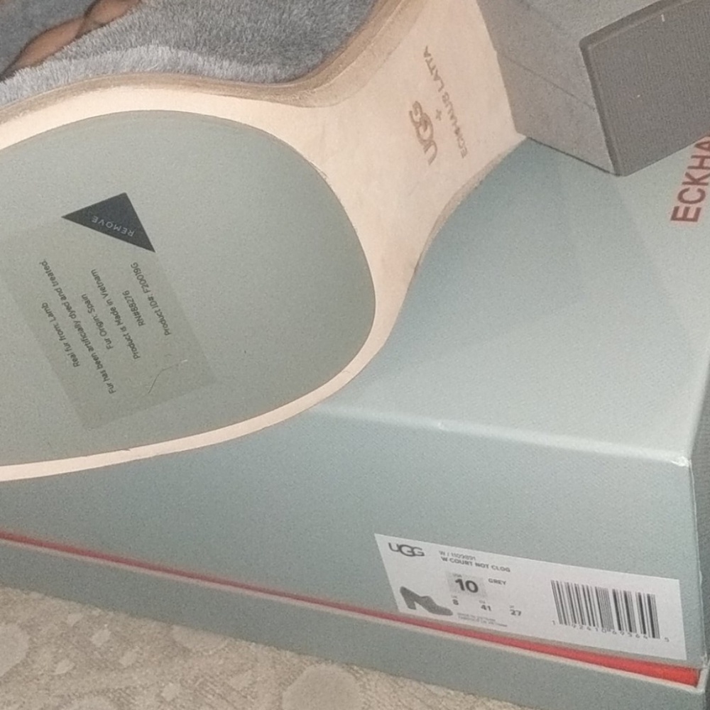 NWT UGG + ECKHAUS LATTA “Court Not” Gray/blue Shearling Shoes heels clogs - Picture 7 of 13